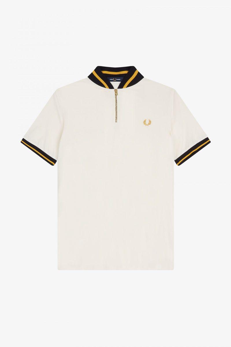 White Fred Perry Striped Bomber Neck Polo Men's Shirts | PH 1534HAPK